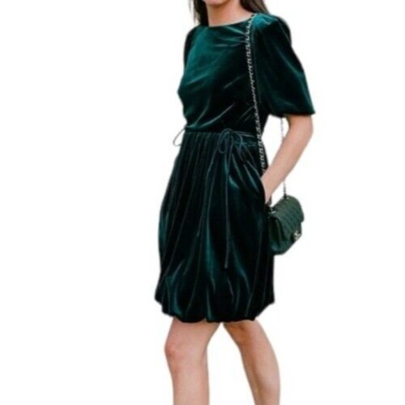 Antonio Melani Nicola Bathie Green Velvet  Dress Round Neck Short 8 - Picture 3 of 8